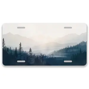 Mountain License Plate Misty Forest License Plate Car Decor- 12x6 In Front License Plate, – Made in USA, Car Truck Tag Humor Trucks & Cars, 4 Pre-Drilled Holes,Easy Installation,Perfect Gift Ideas