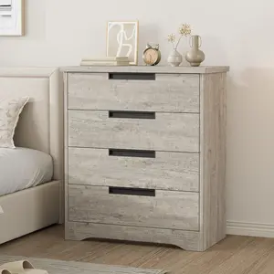 4 Drawers Nightstand for Bedroom, Modern Bedside Table with Built-in Handles Design, Wooden Side End Table Anti-Tip Organizer for Living Room, Bedroom, Entryway - Light Grey
