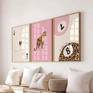 Frameless Leopard Print Canvas Art Poster Set, Art Illustrations, Modern Minimalist Wall Decor, Suitable for Living Room, Bedroom, Dormitory, Home Office
