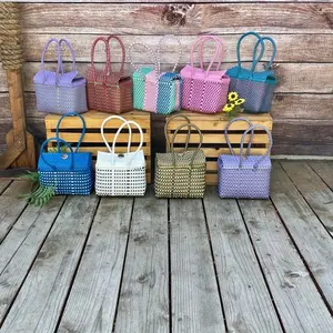 Small Mexican Handwoven Tote Bag Handmade Recycled Plastic Eco-Friendly Magnetic Closure Lightweight & Durable Tote Purse for Everyday Use and Meaningful Gifts