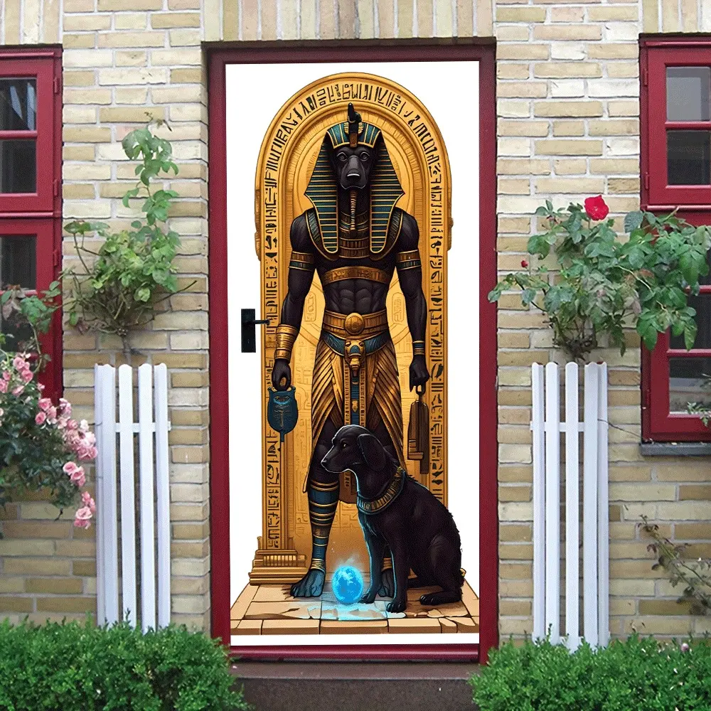 2pcs Ancient Egyptian Anubis God Wall Sticker Creative Bedroom Decorative Sticker Stereo Self Adhesive Waterproof Removable Home Wall Art Decal Cultural Theme Decorative Painting