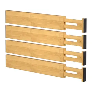 Bamboo Drawer Dividers, 4-Pack Expandable Drawer Organizers, 17–22" Adjustable Bamboo Separators for Kitchen, Dresser, Bedroom, Bathroom & Office Storage