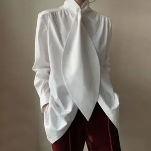 Women's White Inspired Designer Oversize Tops Shirt Blouse Autumn Cotton Polyester High Neck Turtleneck Basic Fitted