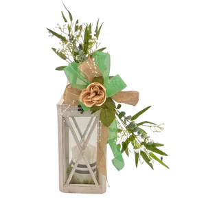 Lanterns and Blooms - Decorative Lantern with LED Candle & Floral Arrangement - 27" Tall Whitewashed Wood & Clear Glass Table Ornament for Home Décor