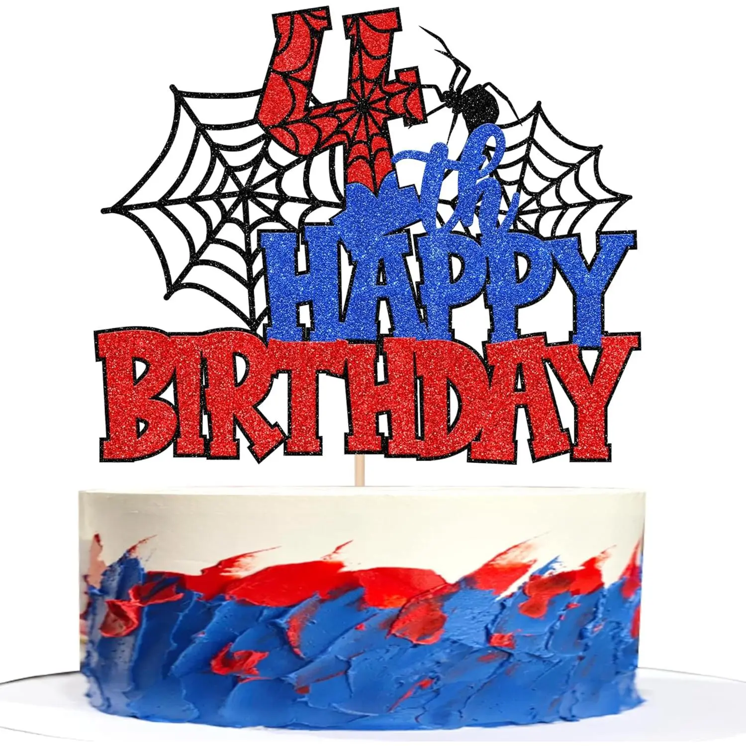 1 PCS Happy 4th Birthday Cake Topper Glitter Spider Web Cheers to 4 Years Four Birthday Cake Pick Superhero Spider Party Decorations for Boys Girls Happy 4th Birthday Party Cake Decorations Supplies