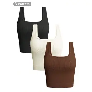 3 Piece Women's Tank Tops Ribbed Seamless Workout Exercise Shirts Yoga Crop Tops Sleeveless Square Neck Workout Top Summer Exercise Yoga Gym ShirtsGift