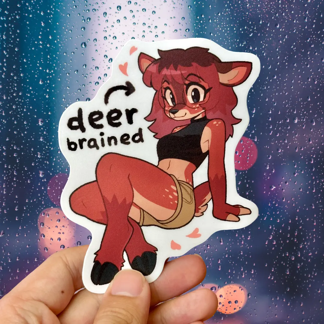 Deer Brained Furry Sticker, Cute Sticker.