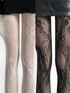 【Plus size】Two pairs of women's thin, Fit, solid-color, openwork lace fishnet stockings. Sexy lace fishnet stockings, available in a variety of colors including black, purplish-red, copper brown, gray, and white. Womenswear