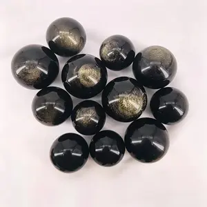 Natural Golden Sheen Obsidian Sphere, Root Chakra Protection Meditation Crystal, Desk Ornament & Gift for Natural Crystal Enthusiasts