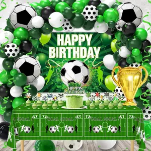 122Pcs Soccer Birthday Party Decorations Supplies with Soccer Balloons Happy Birthday Banner Tablecloth and Cake Toppers for Soccer Birthday Party Supplies