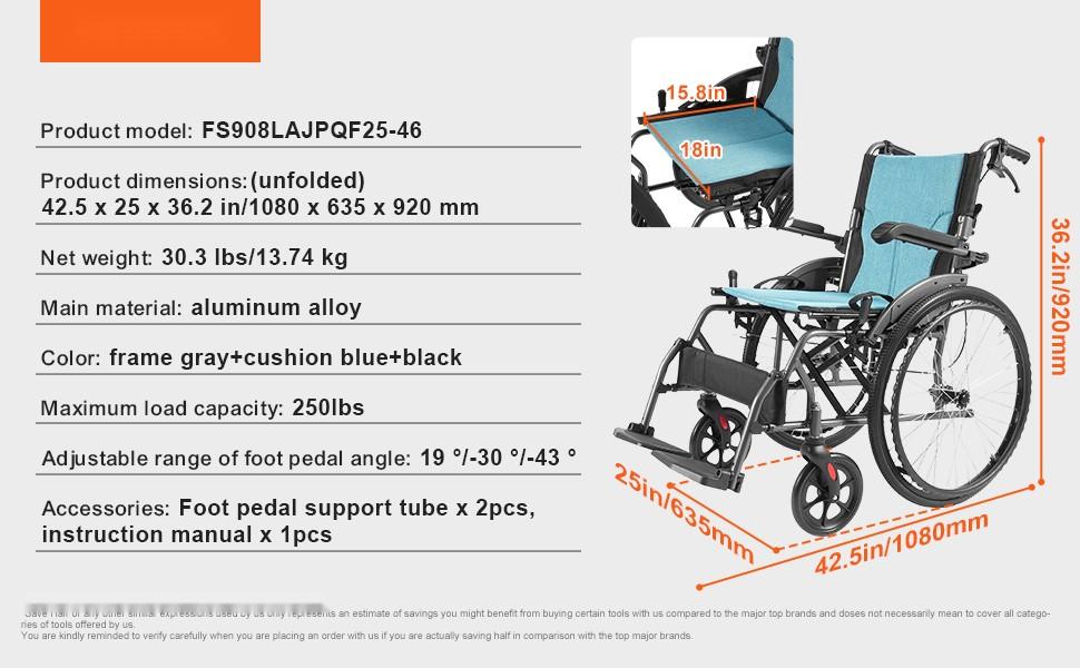 Wheelchair Aluminum Alloy Frame Ultra Lightweight 18-Inch Wide Seat With 250-Pound Weight Capacity, Durable Portable Mobility Aid For Seniors And Adults, Smooth Maneuverability, Comfortable All-Day Use