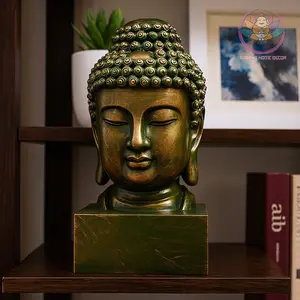 Antique Bronze Buddha Head Statue Zen Meditation Decor High-Quality Resin 15.7 Inches Calm Meditative Expression Eco-Friendly Packaging