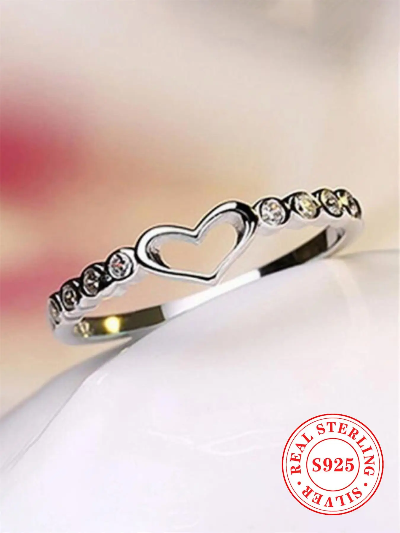 925 Sterling Silver Fashion Heart Design Ring, Fashion Rhinestone Decor Jewelry for Party, Daily Decor, Trendy All-match & Exquisite Jewelry for Birth