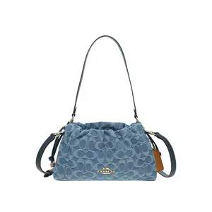 COACH Faye 26 Denim Jacquard Cloud Bag with Gold Buckle in Blue for Women
