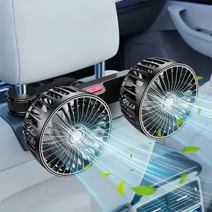 Adjustable Car Backseat Fan, 1 Count Summer Essential Double-head Electric Fan with Seat Clip, Strong Wind Rear Seat Back 360 Degrees Rotation Large Air Volume Fan, Men Gifts