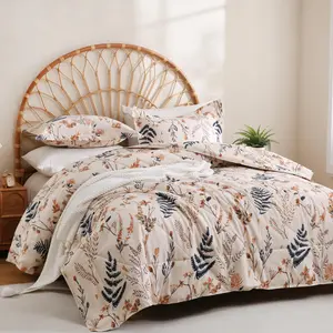 Blush Boho Floral Queen Comforter Set - 3-Piece Lightweight Botanical Bedding for All Seasons