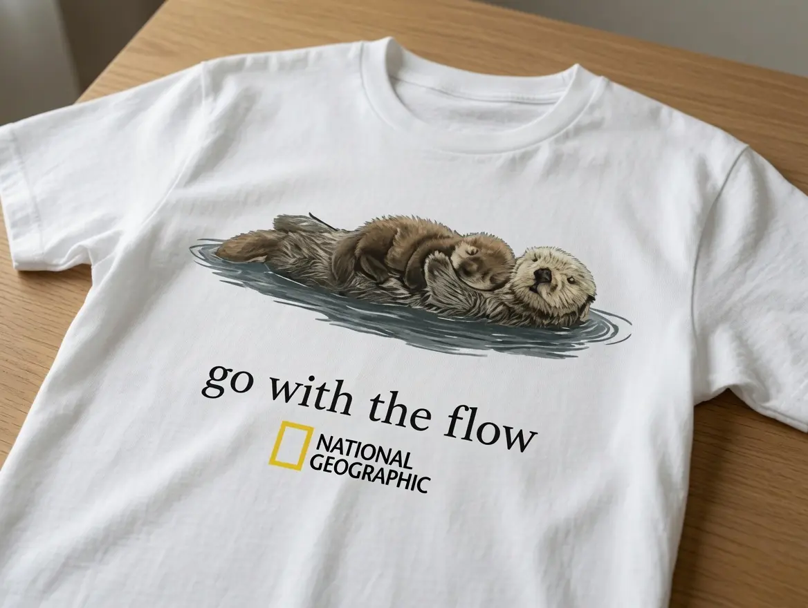 "Go With The Flow" Otter Graphic T-Shirt - Unisex Vintage Style Short Sleeve Streetwear Tops Casual unisex