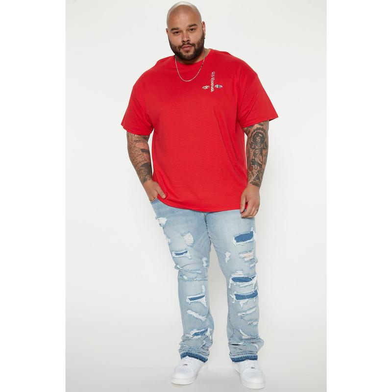 Through It Ripped Skinny Flared Jeans - Vintage Blue Wash