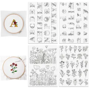 81 count Water Soluble Embroidery Stabilizers Letter Patterns Embroidery Stick and Stitch Paper with Pre-Printed Flower and Letter Patterns for Hand Sewing Lover Beginners