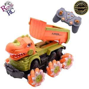Royal RC Toys, PREMIUM Dinosaur Dump truck Combo, Functional Dumping bed, Remote control, Drifts 360, Cool LED Lights, Very Attractive toy, Rechargeable battery, Best Gift