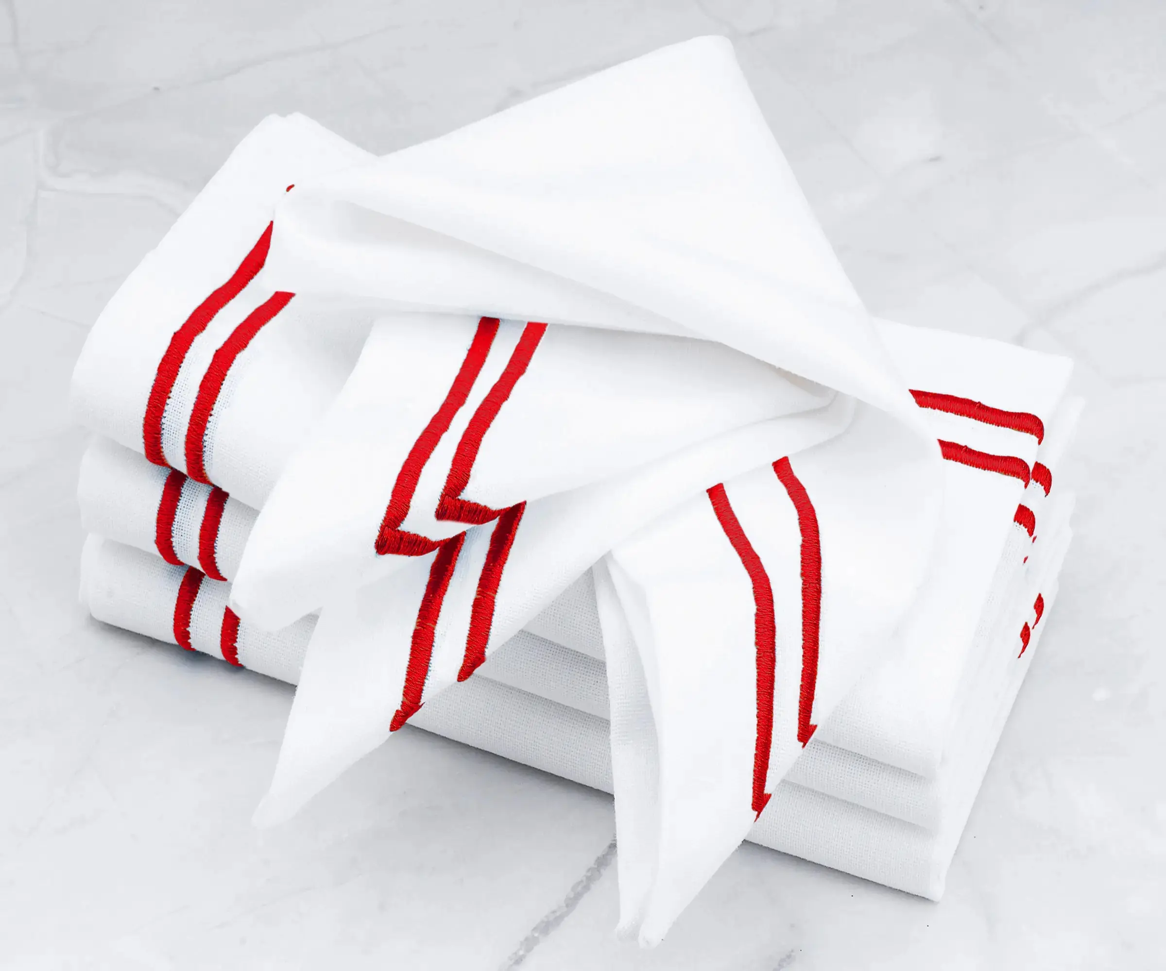 Red Double Line Embroidery Napkins