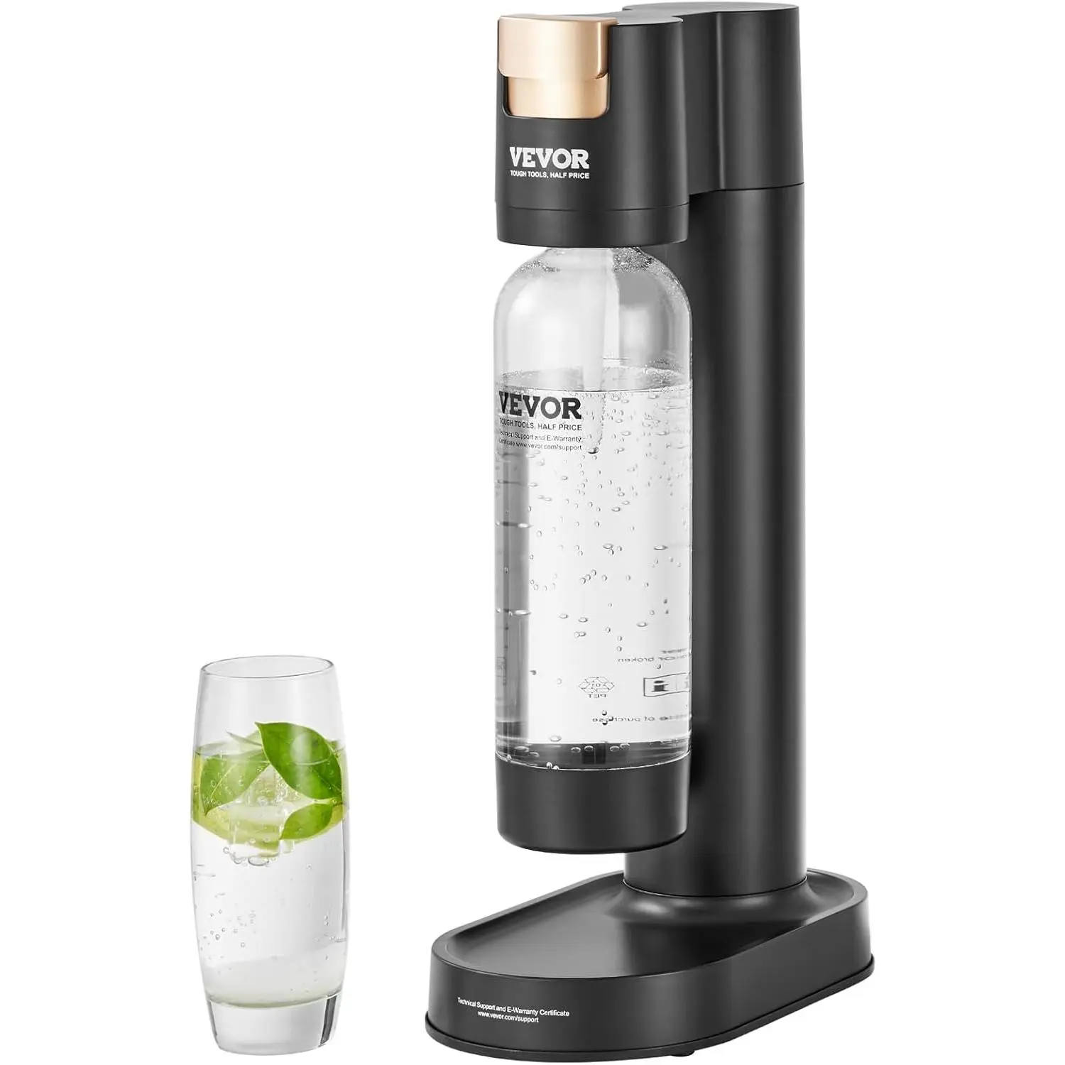 VEVOR Automatic Sparkling Water Maker Soda Machine, Home & Travel Carbonating Tool Kit with 1L BPA-Free Plastic PET Bottle, Compatible with Mainstream Screw-In 60L CO2 Cylinder (Not Included), Black, Natural Seltzer Water Maker