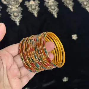 Multicolor Metal Bangles Set - 12-Piece Daily Wear Fashion Costume Jewelry Bracelets