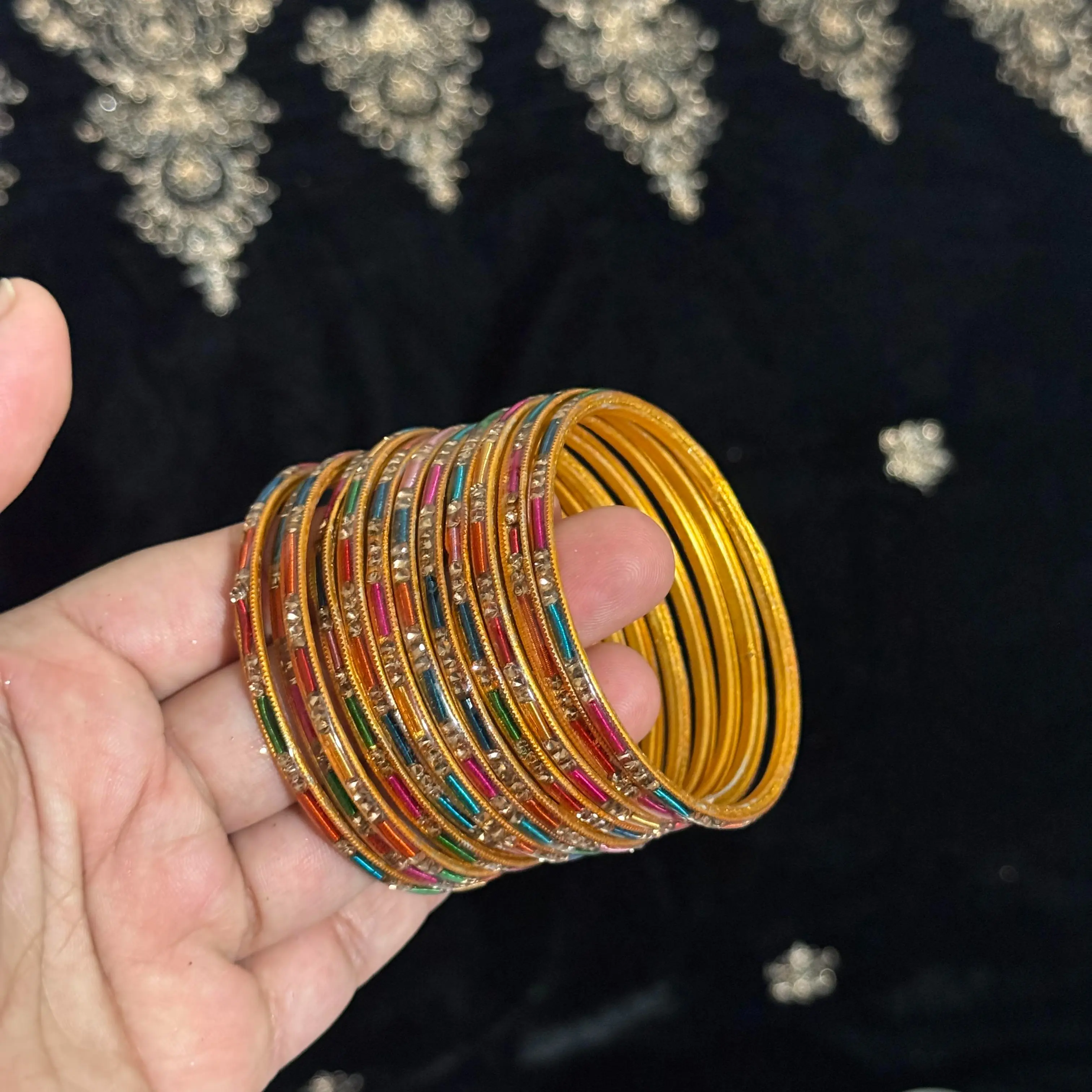 Multicolor Metal Bangles Set - 12-Piece Daily Wear Fashion Costume Jewelry Bracelets