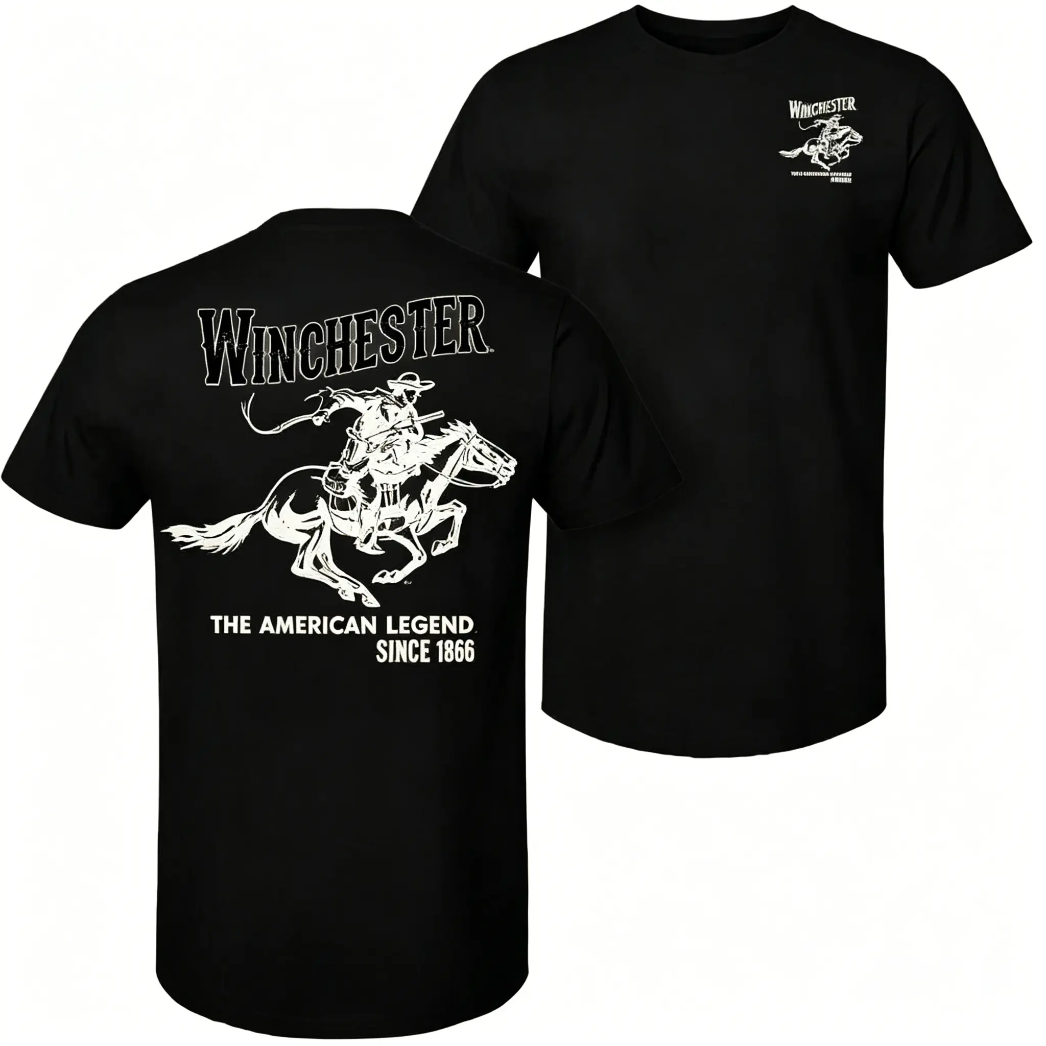 Winchester Pro Vintage Cartoon Horse and Rider Men's Graphic Top - 100% Cotton Shortsleeve Round Neck Menswear, Casual Soft Fit Unisex Sports & Outdoor Tactical T-Shirt