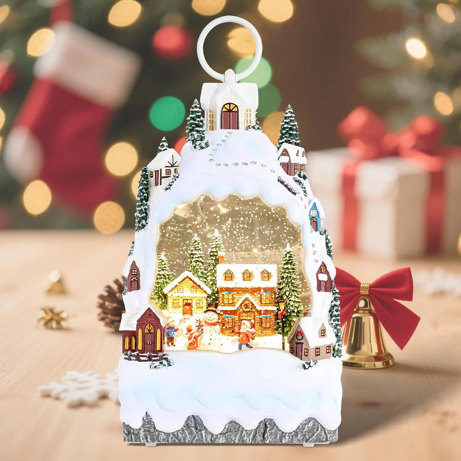 Christmas Snow Globe Lantern with 8 Holiday Music USB/Battery Powered 6H Timer Glitter Snowfall Snowman Scene Decoration for Family Friends