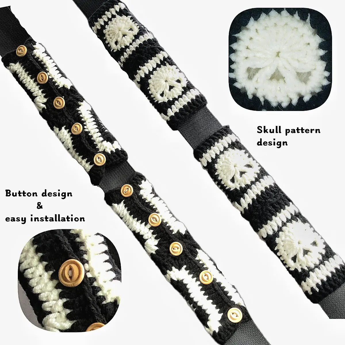 Halloween Handmade Dark Style Car Seat Belt Covers, 1pc/2pcs Set, Cool Safety Strap Accessories, Gothic Car Accessories, Car Interior Accessory, Auto Interior Accessories, Interior Decoration for Vehicles