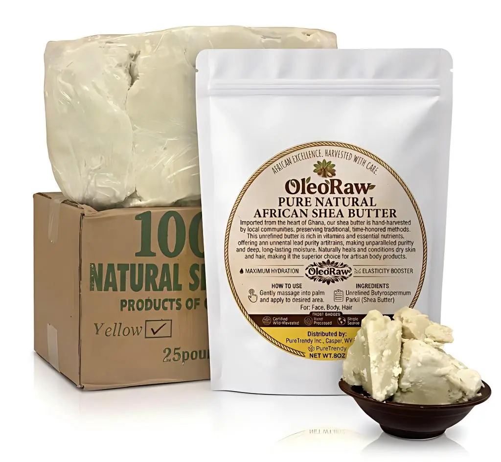 Raw African Shea Butter from Ghana, 100% Pure Unrefined Solid Body Butter for Face, Body & Hair - Hydrating for Dry, Mature, and Acne Prone Skin, Bag, Alcohol Free, Hand-Harvested, Long-Lasting, Massage, Natural, 36 Months, Vitamins, Moisturizer, Body Car