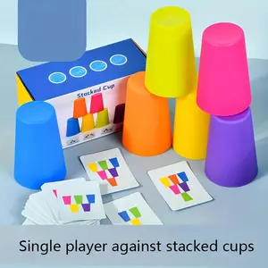Compete in Stacking Cups, a Tabletop Game for Color Sorting And Cognitive Training. It'S a Fun And Interactive Toy for Parents And to Enjoy Together