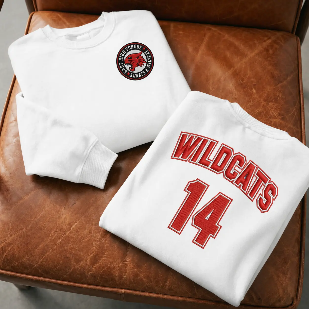 Wildcat 14 Embroidered Crewneck, Retro High School Mascot Sweatshirt, Retro Sports Club Crewneck