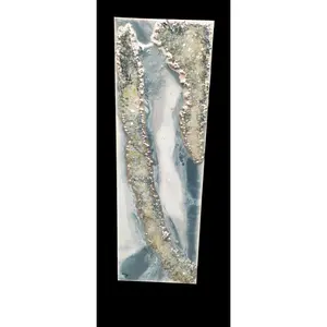 "Celestial Essence" Original Healing Energy art piece by Mazy Aquamarine &  labradorite Quartz Crystal 10x30 Canvas