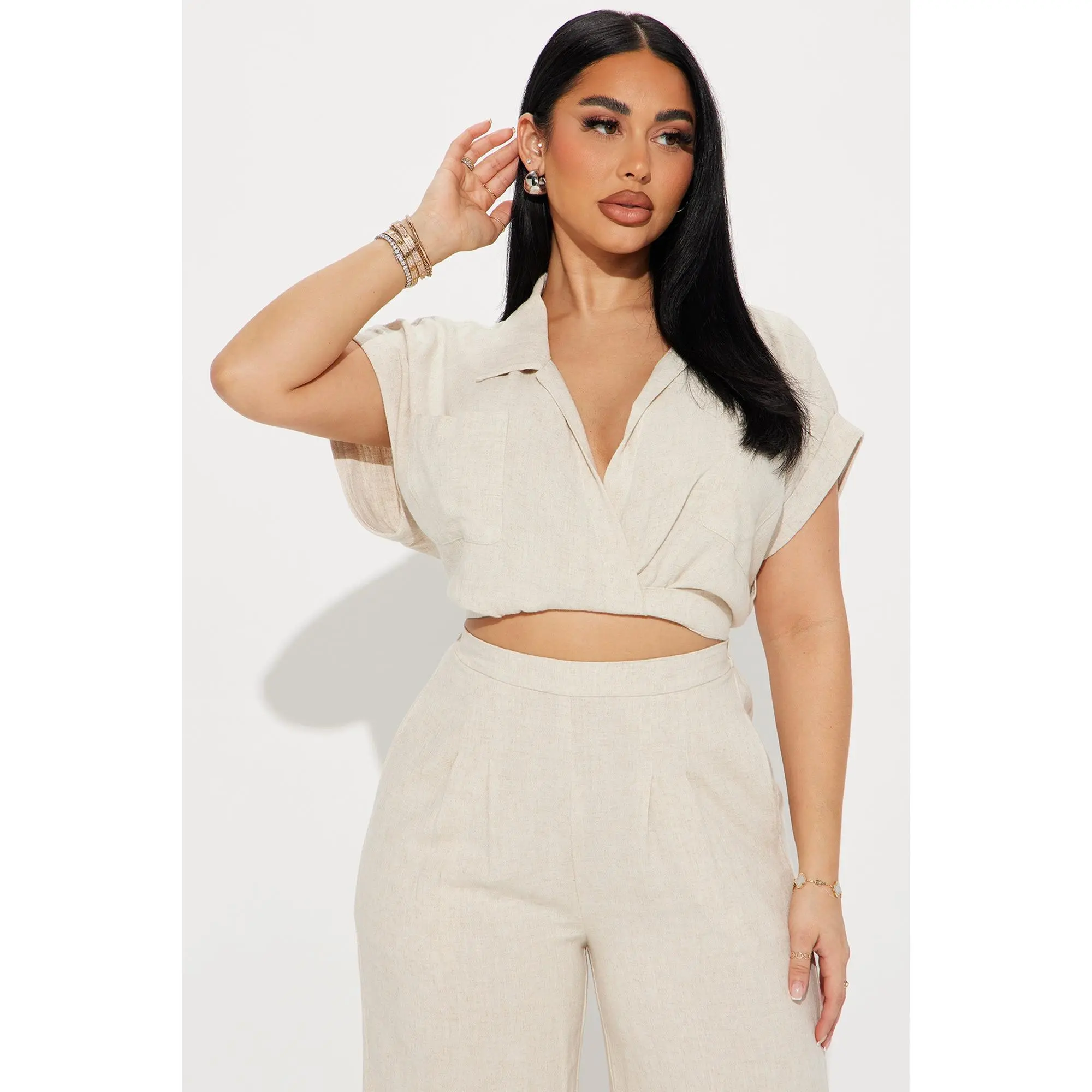 Andrea Linen Pant Set - Oatmeal