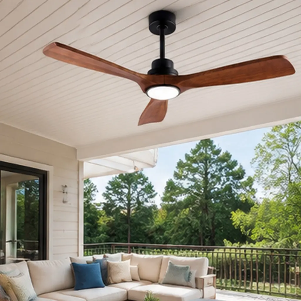 52-Inch Outdoor Ceiling Fan with Light and Remote, 6-Speed Reversible DC Motor, 3 Solid Wood Blades, Black+Brown, Noiseless 35dB, for Gazebo, Patio, Farmhouse, Bedroom, Living Room, Sloped Ceiling, Includes 5" and 10" Downrods