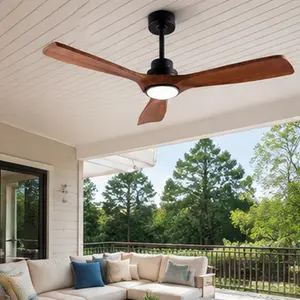 52-Inch Outdoor Ceiling Fan with Light and Remote, 6-Speed Reversible DC Motor, 3 Solid Wood Blades, Black+Brown, Noiseless 35dB, for Gazebo, Patio, Farmhouse, Bedroom, Living Room, Sloped Ceiling, Includes 5" and 10" Downrods
