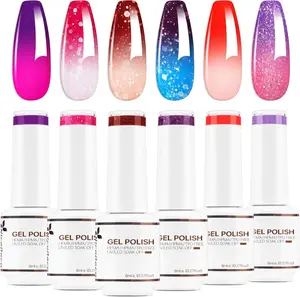 Nicedeco Color Changing Gel Nail Polish Set, UV/LED Soak-Off Gel Polish Nail Art Manicure Pedicure for Professional, Salon & Home Use - Long Lasting & Easy to Apply 6pcs x 8ml-Kit29 Nail Care Brush Cutics