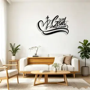 Christian Metal Wall Decor Hanging Piece, Letter Scripture Wall Art, Cross Heart Design, Faith Quote, Living Room Bedroom Home Decoration