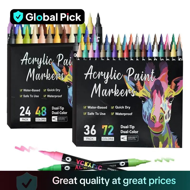Acrylic Paint Marker Pen Set, 1 Set 12/24/36pcs Double Tip Double Color Acrylic Paint Drawing Marker Pen, Art Supplies for Rock Painting, Wood, Canvas