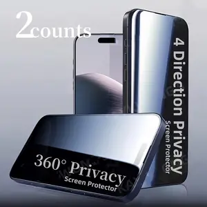 2-Pack 360° Anti-Spy Tempered Glass Film, 4-Direction Full Screen Privacy Protection, Fingerprint Resistant, iPhone Privacy Phone Case