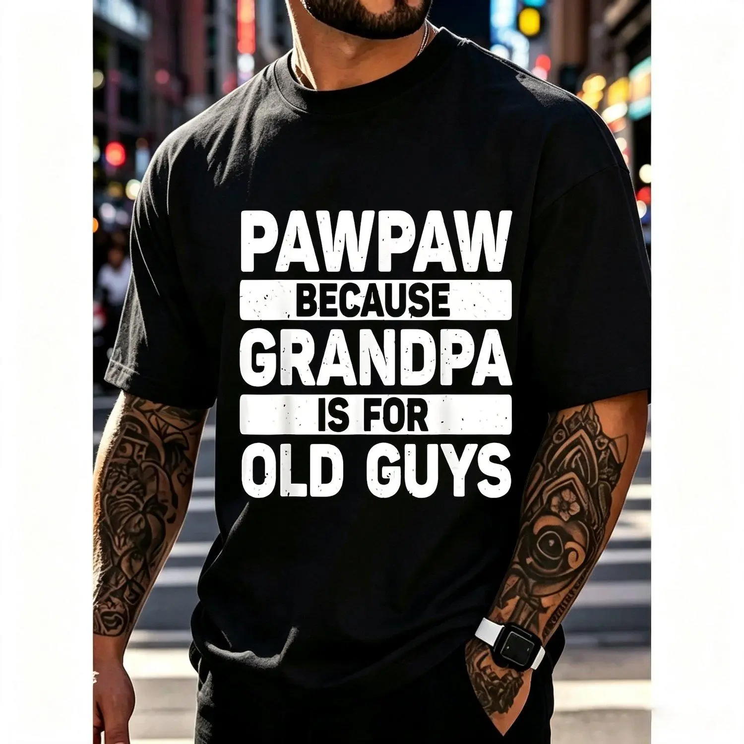 Men's Pawpaw Graphic Print Short-Sleeve Tee, Classic Fit Casual Wear, Breathable Sweat-Wicking Fabric, Grandpa Grandfather's Day Gift, Crew Neck, Suitable for Daily Commutes, Casual Wear Shirt, Breathable Fabric