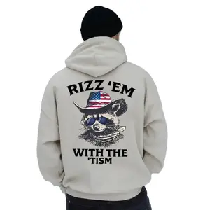 Rizz 'Em With The 'Tism Hoodie Featuring A Raccoon Wearing An American Cowboy Hat , Unisex Sweater Pullover Tee