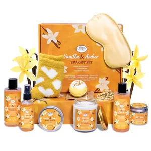 Bath Gift Set For Self Care  11pcs Luxury Spa Baskets Women Home W/ Bubble Body Lotion Vanilla Scented Candle Birthday Gifts Mothers Day