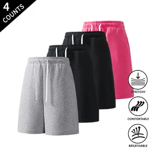 4-Pack Men’s Solid Athletic Mid-Length Capri Pants, Lightweight, Loose Fit, for Gym & Jogging