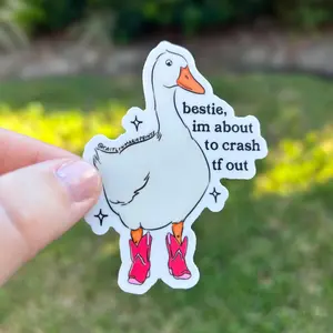 Bestie Im About To Crash Out Sticker, Funny Animal Decal, Weatherproof Vinyl | Die-Cut Sticker for Laptop Water Bottle