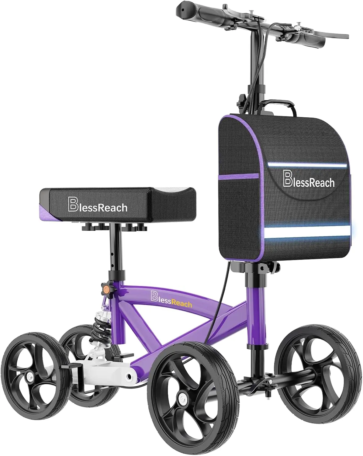 Knee Scooter for Adults, Foldable Knee Walker for Foot & Ankle Injuries, 300 lb Capacity, Dual Brakes, 8” Wheels, Adjustable Knee Pad & Handlebar, Storage Bag, Crutch Alternative, Purple or Black