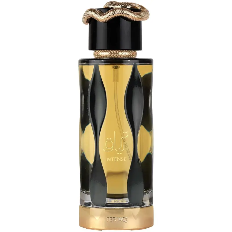 Lattafa Teriaq Intense Unisex Alcohol-Free Eau de Parfum (EDP) Spray Bottle - 3.4 oz/100ml (3 – 5.9 Fl Oz Range) Scented Fragrance, Warm Spicy Aroma with Fresh Sweet Start & Amber Musk Depth, 24-Month Shelf Life, Adult Gift Option