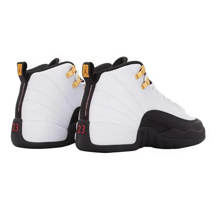 High-top retro basketball smooth leather sneakers with shock-absorbing air cushion midsoles for all-day supportive comfy wear, premium creamy white leather matched with matte black rubber outsole and polished gold metal hardware accents